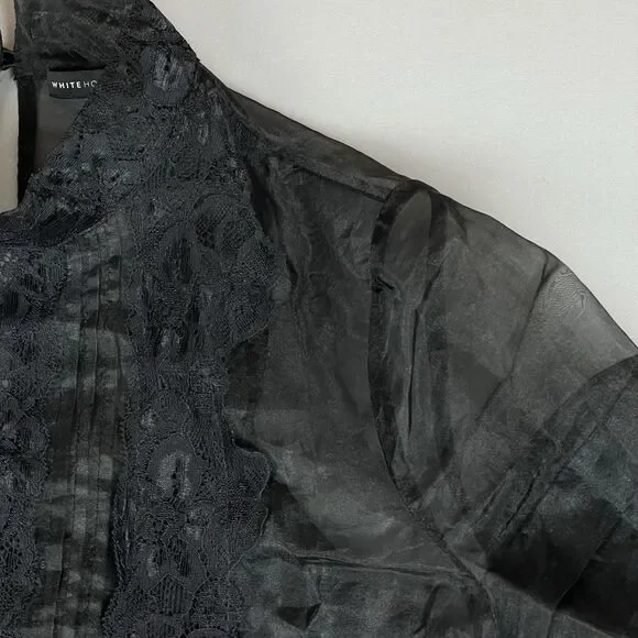 White House Black Market Vtg Style Blouse Women’s 4 Black Sheer Organza Lace